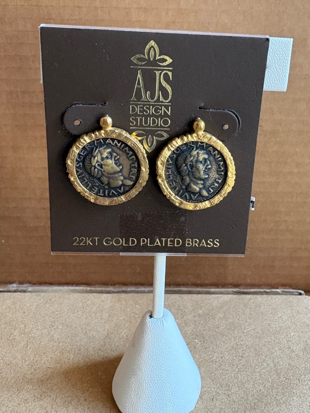 22kt Gold-Plated Coin Earrings - Antique Black & Gold